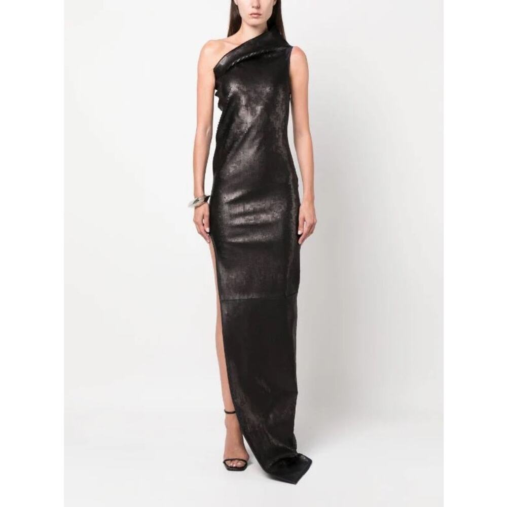 Rick Owens Athena Sequin Maxi Dress Asymmetric Neck Blue Black size 42 - Picture 4 of 16